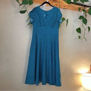 Voodoo Vixen Blue Polka Dot Midi Dress